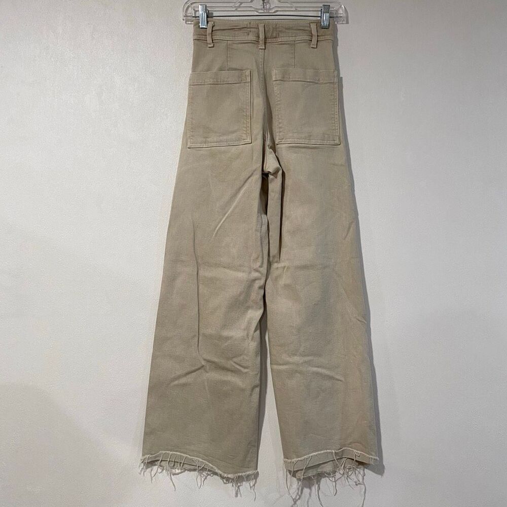 Zara Marine Straight Beige Wide Leg Jeans Frayed Hem US 0 - Picture 2 of 9